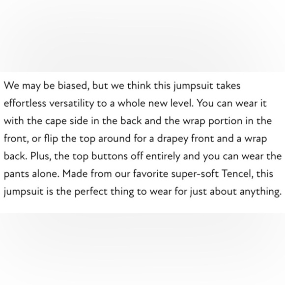 VETTA Cape Jumpsuit Wide Leg Pants Wrap Top Convertible New Capsule - Picture 13 of 17